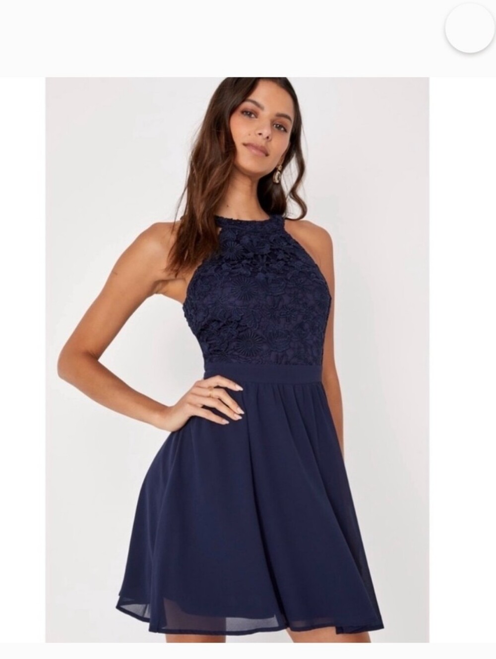 Sleeveless Lace Bodice Navy Women’s Dress